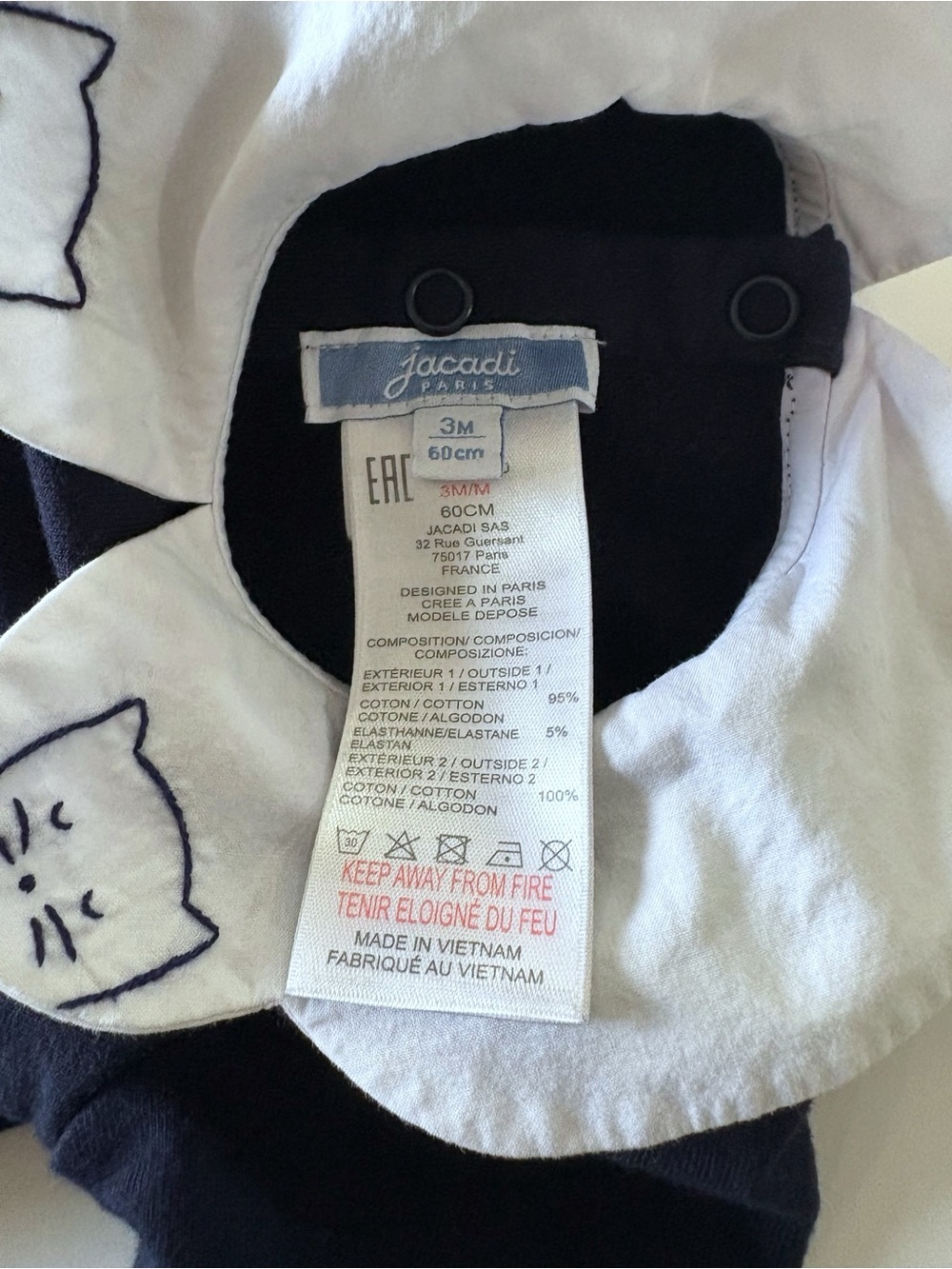 Jacadi Paris Baby Girls 3M Navy Peter Pan Cat Collar Dress French Preppy Cute - Picture 3 of 4